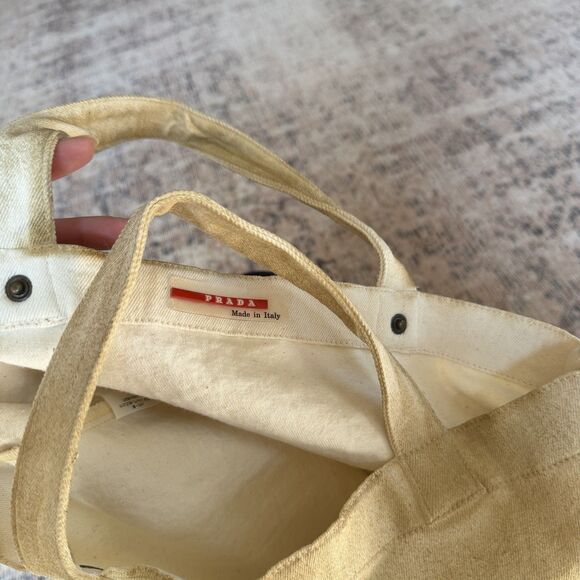PRADA SPORT Tote Bag Denim Tan Vintage Double Handle - Picture 12 of 16